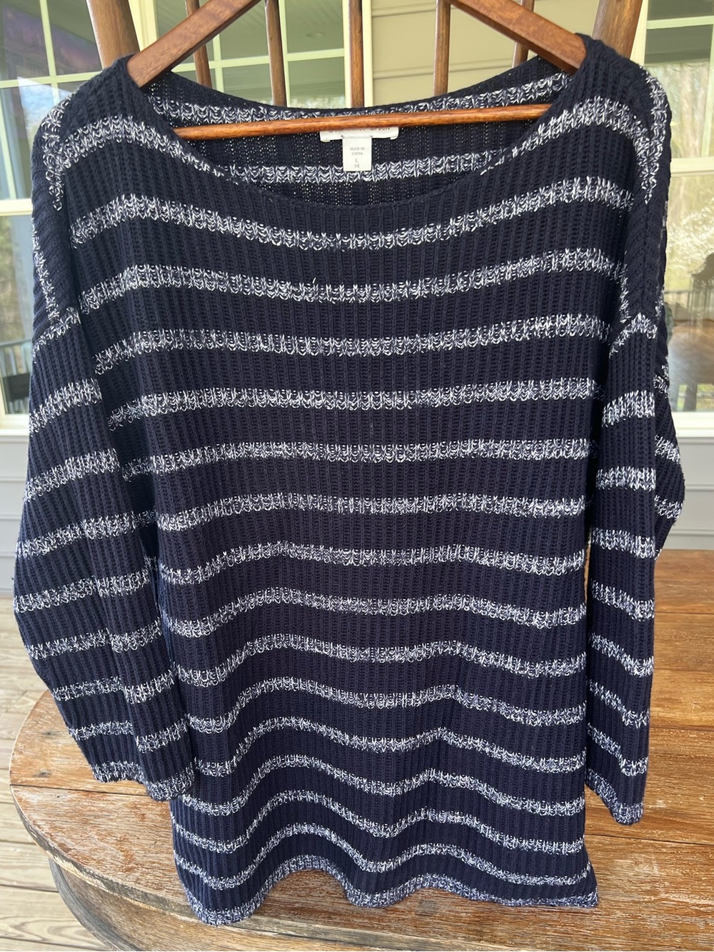 Coldwater Creek Navy & White Striped Women's Sweater Boatneck Size Large 14